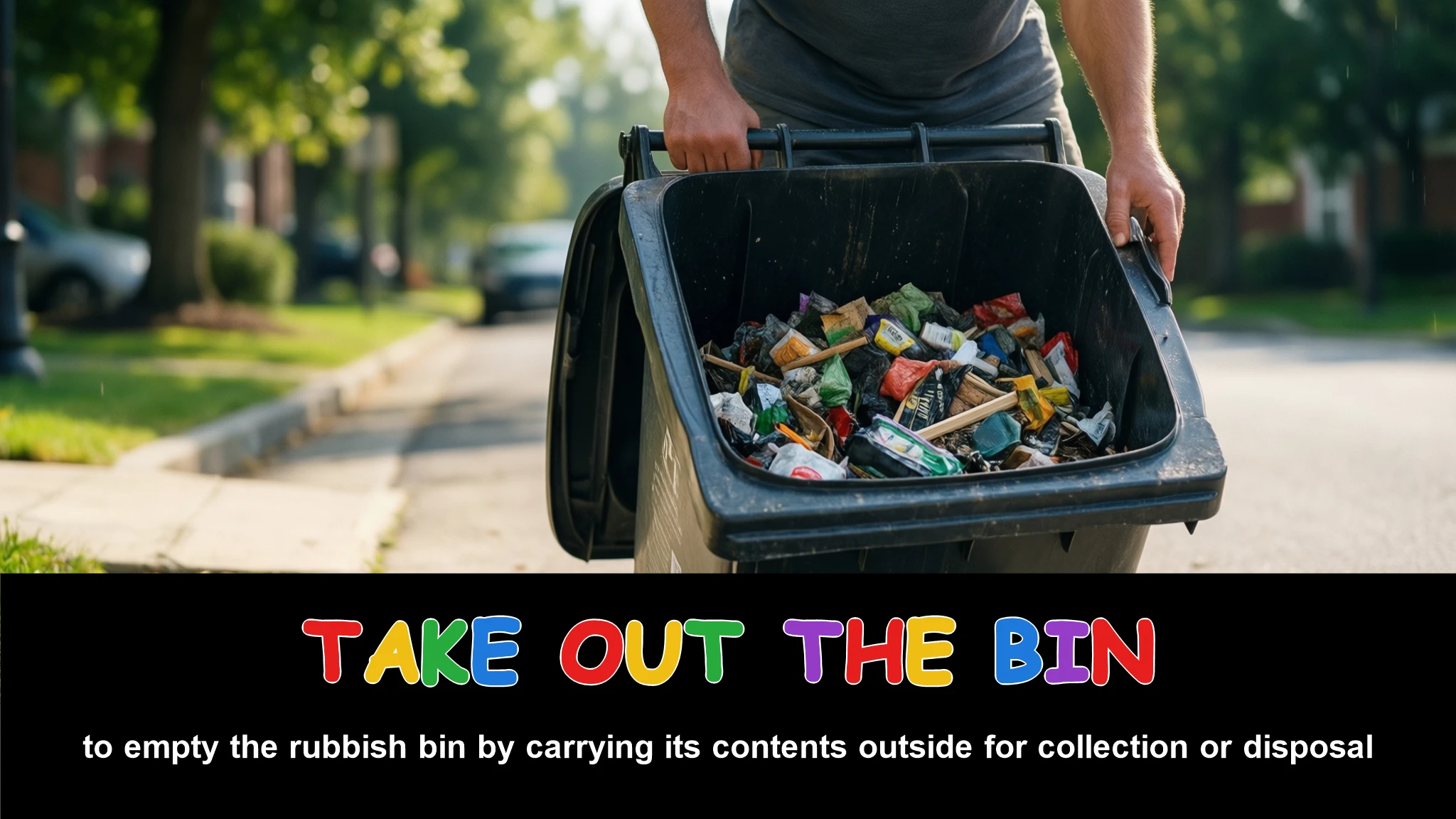 English Illustration for take out the bin